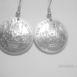 Vintage Scottish Crest shilling coin earrings