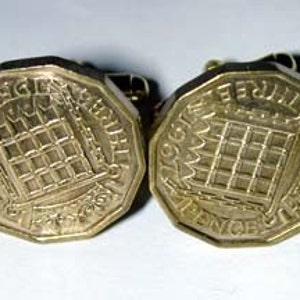 Rare Old British 3P cuff links/earrings-12 edged coins