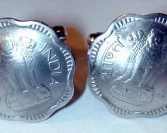 3 Headed Lion ruffled coin cuff links-handmade in the USA