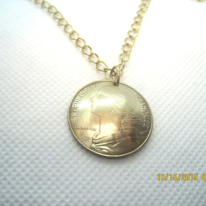 Vintage French golden coin necklace-handmade in the USA-nicely domed