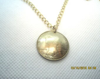 Vintage French golden coin necklace-handmade in the USA-nicely domed