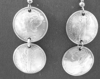 Silver Mercury double dime earrings-nicely domed