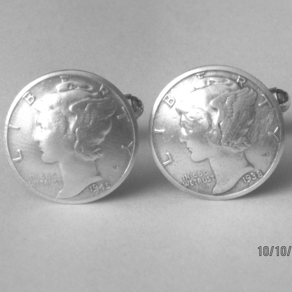 Antique silver Mercury dime coin cuff links-free shipping