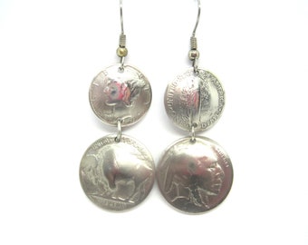 Antique nickel and  dime earrings-nicely domed- free shipping
