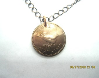 Antique wren farthing necklace-beautifully domed