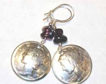 Mercury dime with garnet earrings- pretty!