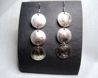 Mercury dime triple earrings-dome-free shipping