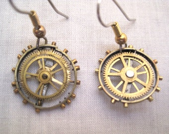 Handcrafted Antique watch gear earrings –like ship’s wheel?