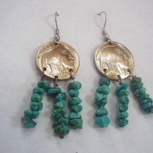 Indian nickel earrings with 3 turquoise dangles-free shipping