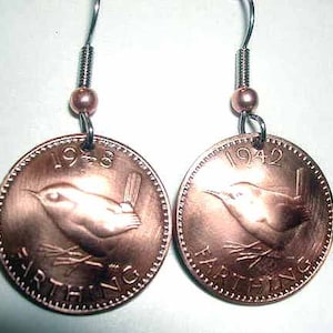 Vintage British Farthing Wren earrings-nicely domed