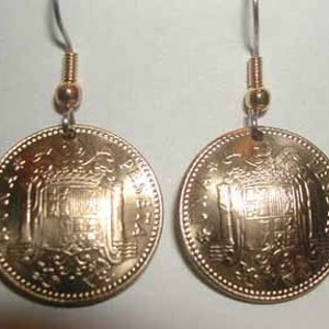 Beautiful Spanish Peseta earrings-handmade in the USA-nicely domed