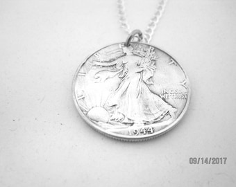 Walking Liberty silver half dollar necklace/key ring-free shipping