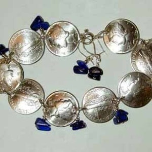 Mercury Dime bracelet with lapis-free earrings-free shipping