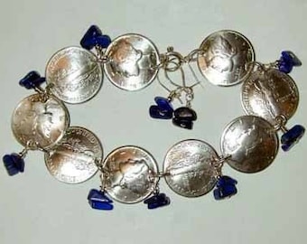 Mercury Dime bracelet with lapis-free earrings-free shipping