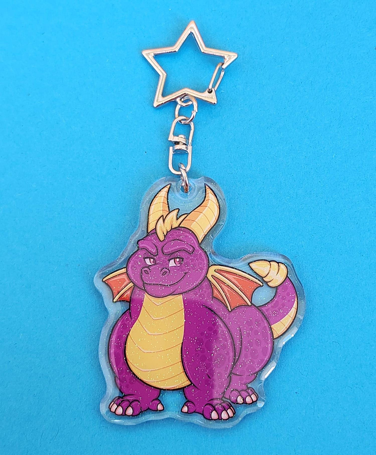 Fat Spyro the Dragon Meme Gaming Acrylic Glitter Epoxy Keychain