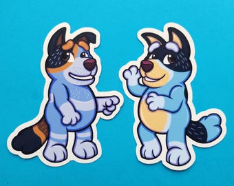 Bluey dad Bandit and uncle stripe Heeler Dog stickers