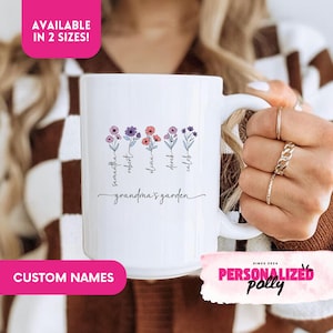 Personalized Grandma Coffee Mug, Grandma&#39;s Garden Coffee Mug, Mother&#39;s Day Gift, Custom Flower Mug, Grandma Mug With Name&#39;s Of Grandchildren