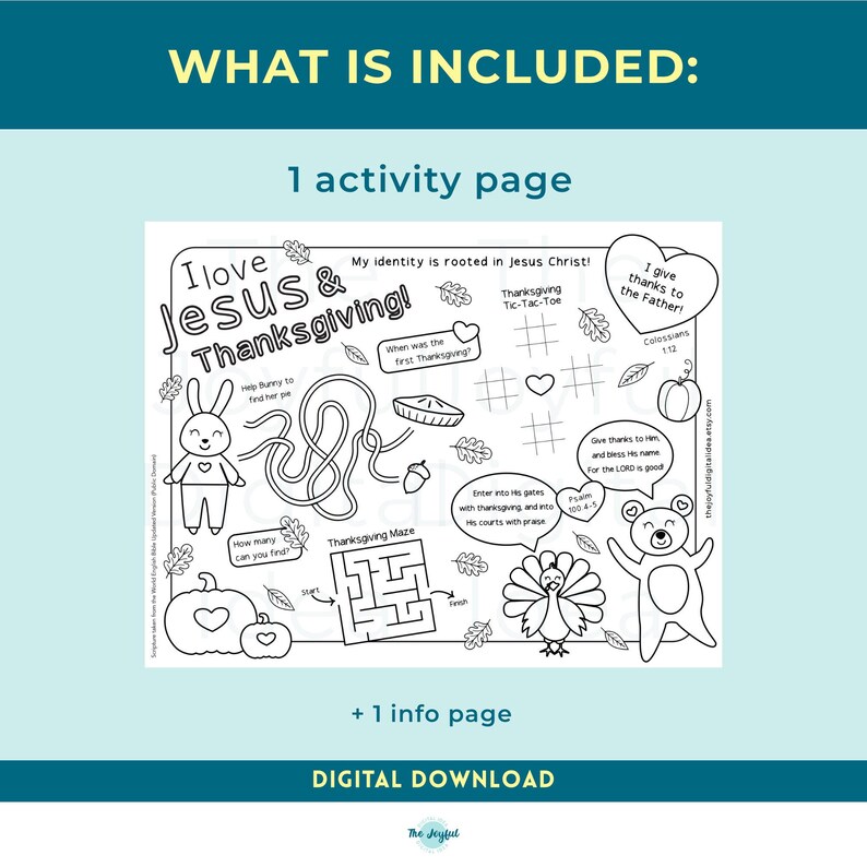Thanksgiving Bible Activity Placemat, Sunday School Coloring Printable ...