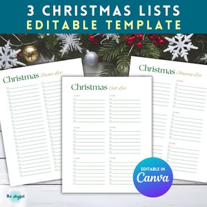 Bearbeitbare Weihnachtsgeschenkliste, druckbare Weihnachtseinkaufsliste, Weihnachtsbucketliste, Urlaubsgeschenkliste, anpassbar in Canva