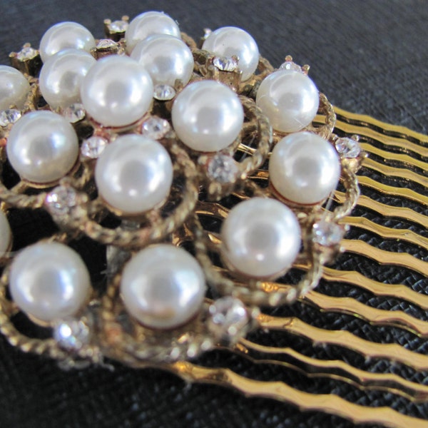 Vintage Rhinestone and Pearl Hair Comb