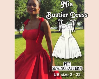 Mia Bustier Dress Sewing Pattern: Drop Waist Midi Dress (Digital PDF)