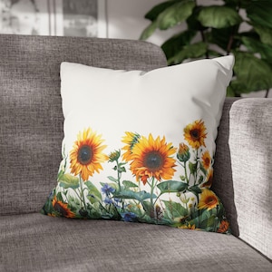 Sunflowers Throw Pillowcase--Pretty Field of Sunflowers on a Faux Suede Throw Pillow Case, Fresh and Floral Color for your Sofa