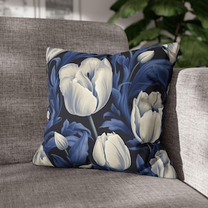 Blue Tulips Faux Suede Pillow Case--Restful Tulip Patterned Throw Pillowcase--Refurbish Your Throw Cushions With a Pop of Colour