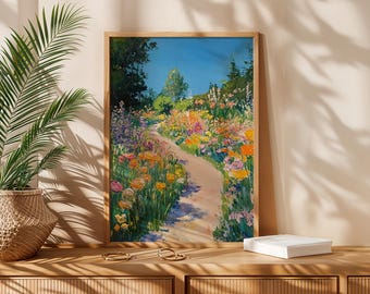 Frühlingstag im Garten Druck, helle Gartenblumen, druckbare Kunst mit Blumen, Blumenmarkt Poster, abstraktes Design, botanische Kunstdruck