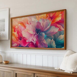 Floral Colorful Abstract Wall Art | Digital Download for Samsung Frame TV | Vibrant Peony Petals in Pastel & Sunset Tones |  Home TV Display