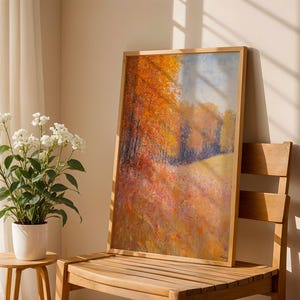 Impresión artística de paisaje floral otoñal, póster botánico de otoño, descarga digital de flores cálidas y coloridas, arte mural de naturaleza estacional, arte de jardín otoñal