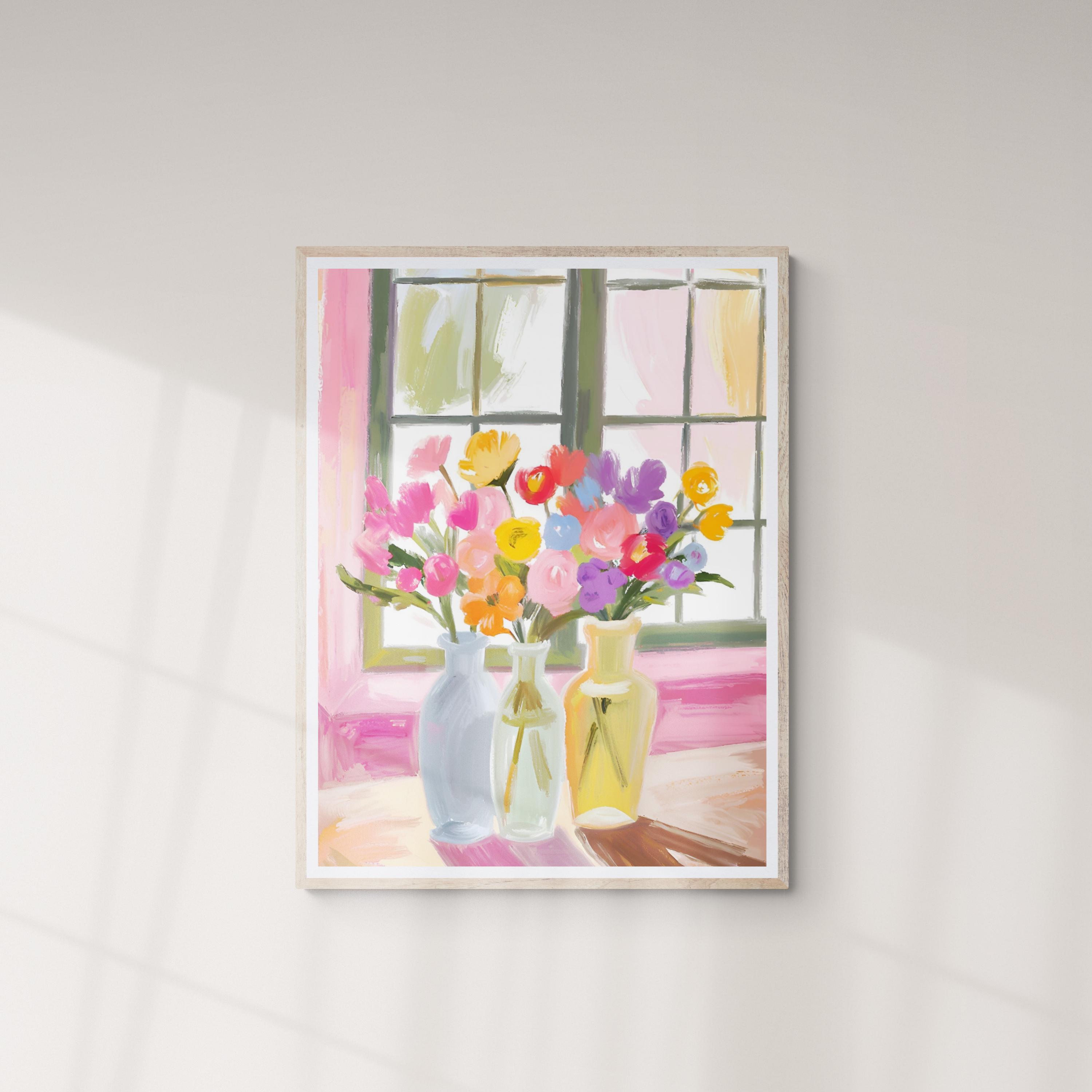 Pink Flowers, Floral Printable Art, Flower Market, Flowers Poster ...