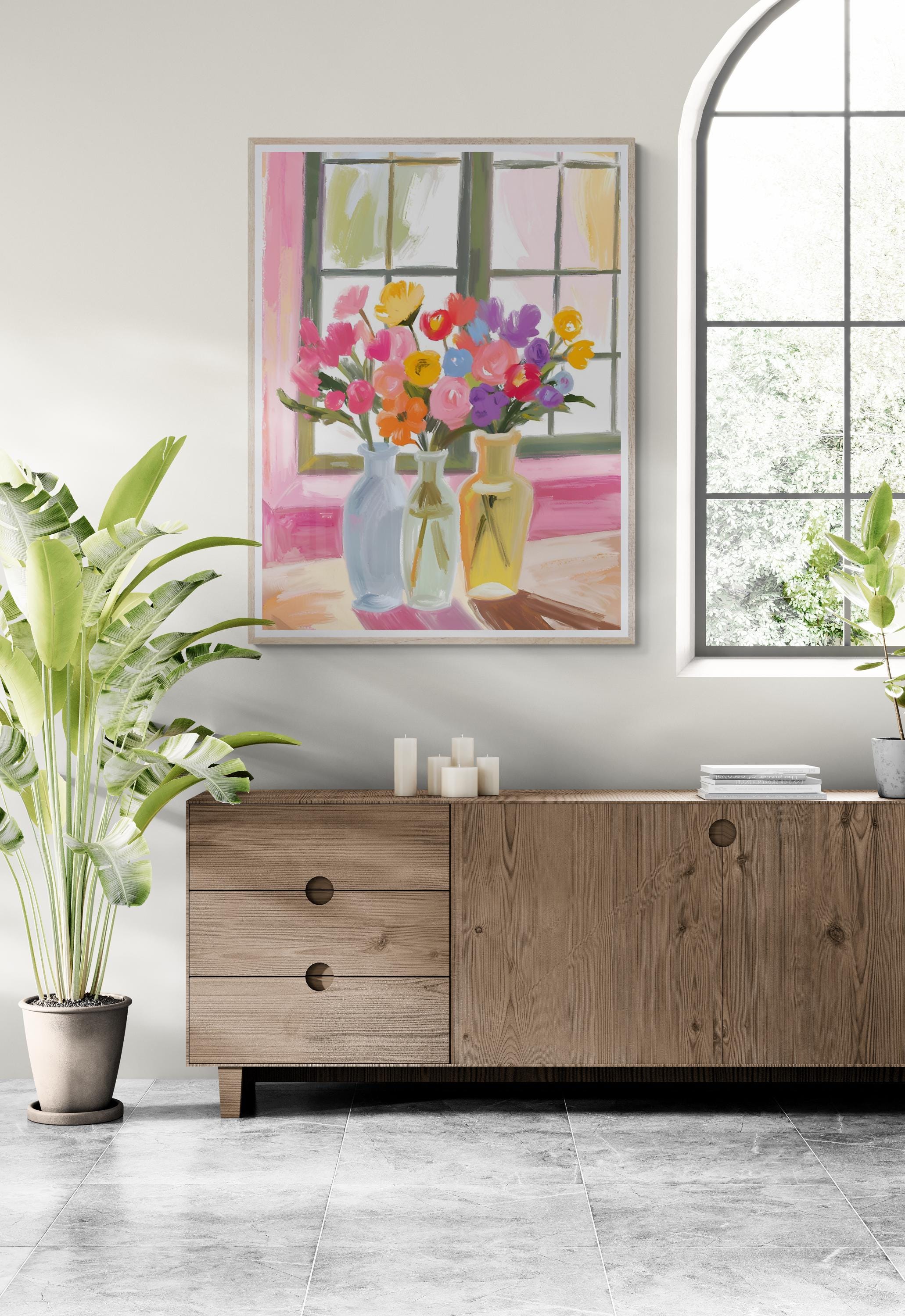 Pink Flowers, Floral Printable Art, Flower Market, Flowers Poster ...