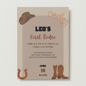 First birthday rodeo invitation template, first rodeo, editable template, printable, western country birthday, horse, rustic, cowboy boots