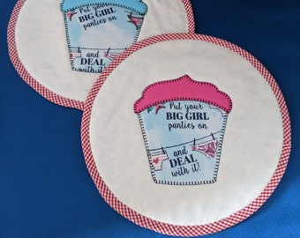 Big Girl Panties Cupcake Mug Rug - Set of 2