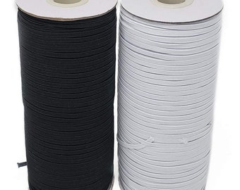 1/8 inch (3mm) Elastic - Black or White - Sold by the yard