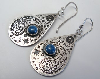 Sterling Silver Paisley Teardrop Earrings with Denim Lapis Lazuli