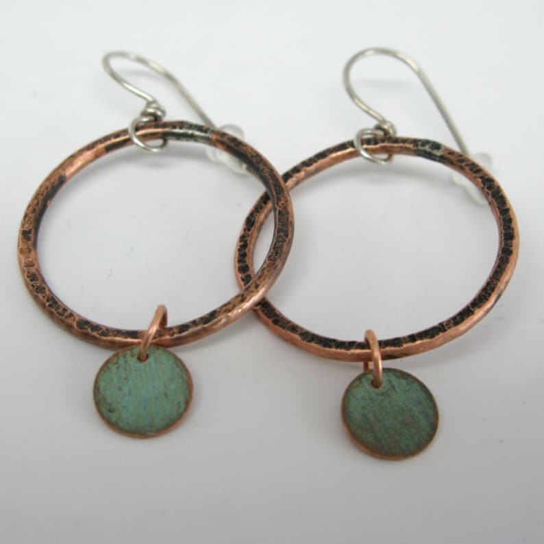 Copper Circle Drop Earrings Etsy