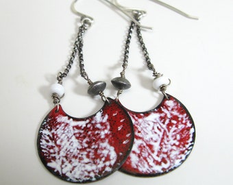 Red and White Enamel Earrings