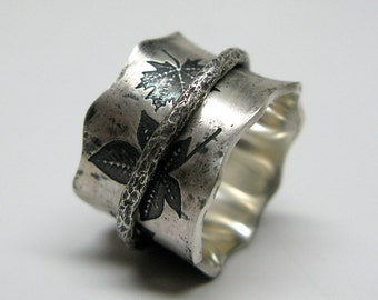 Falling Leaves Sterling Silver Spinner Ring in Medium and Small Sizes