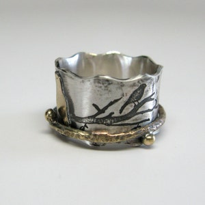 Birds on a Branch Spinner Ring with Bird and Branch with buds Spinner image 3