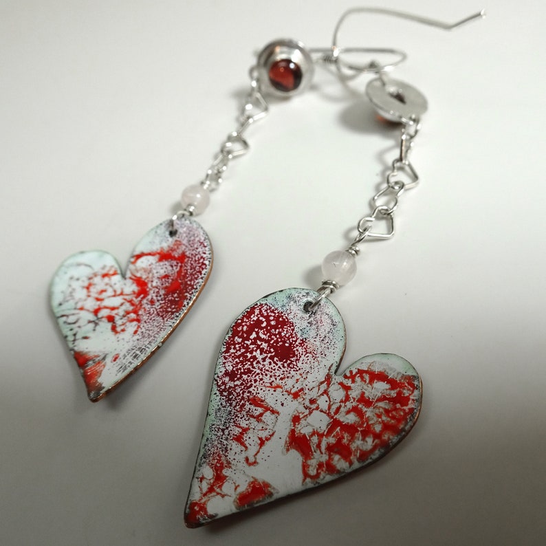 Enamel Heart Earrings with Garnets image 2