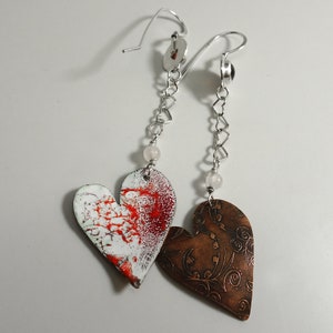 Enamel Heart Earrings with Garnets image 3