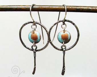 Sterling and Copper Hoop Dangle Earrings