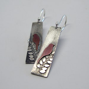 Birds in a Tree Sterling and Brass Earrings Copper