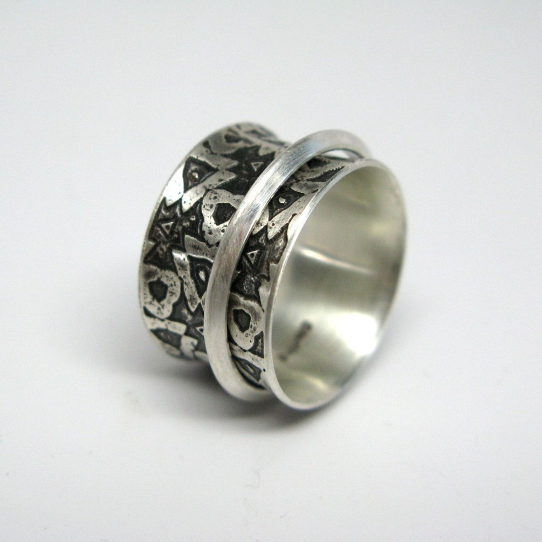 Tribal Inspired Rustic Sterling Silver Spinner Ring - Etsy