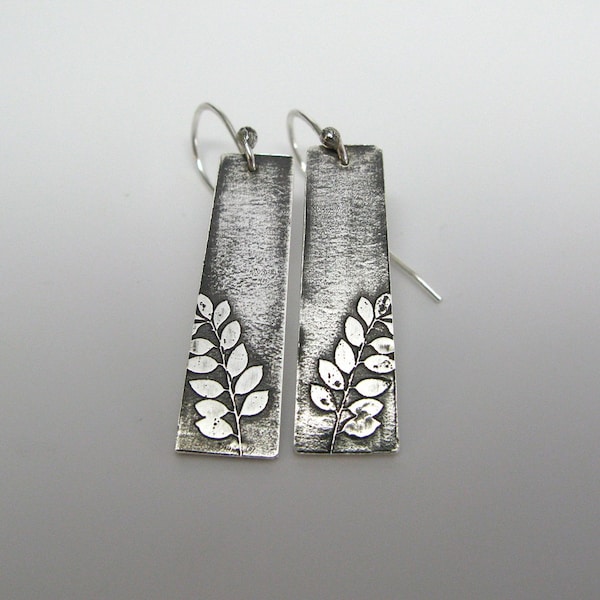 Sterling Silver Etched Leaf Earrings