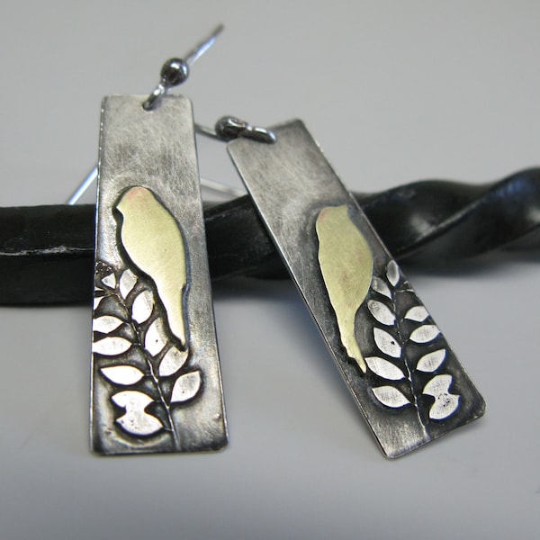 Birds in a Tree Sterling and Brass Earrings