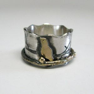 Birds on a Branch Spinner Ring with Bird and Branch with buds Spinner image 1