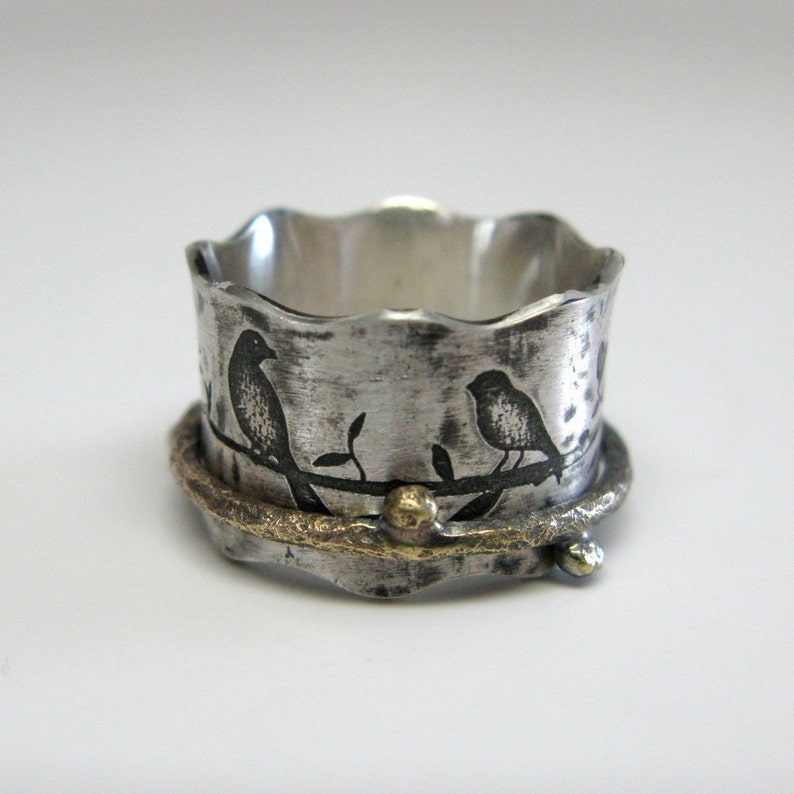Birds on a Branch Spinner Ring with Bird and Branch with buds Spinner image 2
