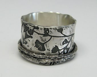 Sterling Silver Ginkgo Branch Anxiety Spinner Ring